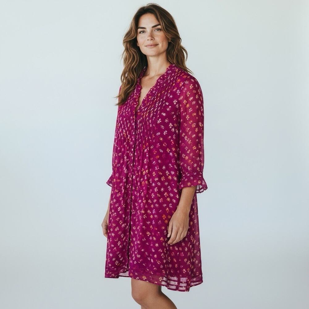 Diane von Furstenberg DVF Size 0 Pink Laya 100% Silk Chiffon Button‎ Tunic Dress